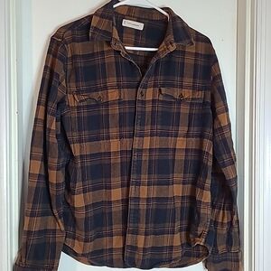 Men's Lucky Brand Brown Plaid Flannel Shirt, Size Small.